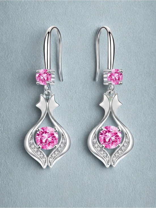 Unbranded Jewelry - 🩶Elegant Silver-Tone Pink Crystal Drop Earrings/NIP🩶